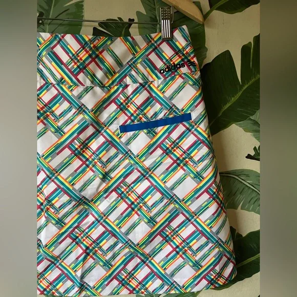 Adidas women's golf skort multicolor geometric checker stripe pattern 4 - Picture 7 of 8